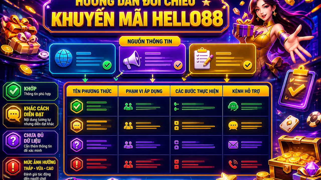 Bảng kiểm tra phương thức thanh toán nhất quán giữa các nguồn khuyến mãi hello88