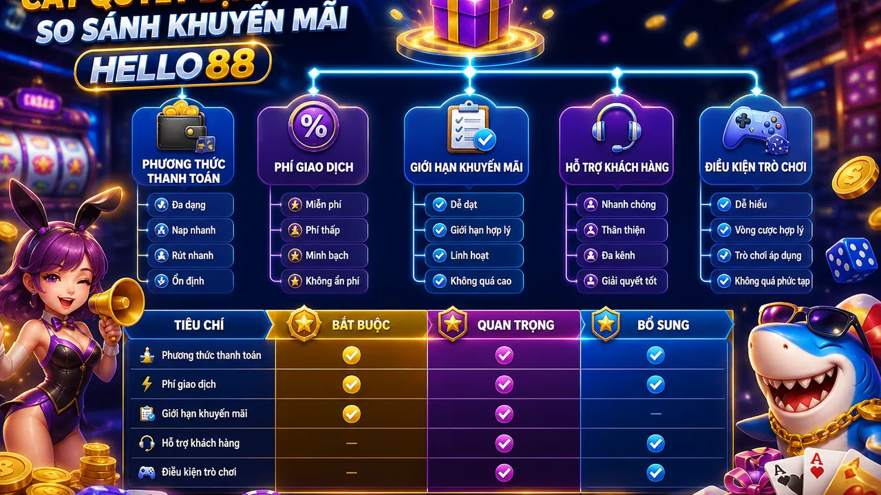 Cây quyết định chọn ưu đãi: kiểm tra thanh toán và hỗ trợ hello88 theo đúng thứ tự